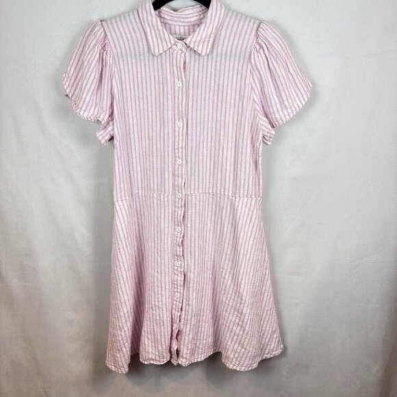 Alexis Target‎ Women's Pink white striped short sleeve linen shirt dress Medium - Picture 1 of 11